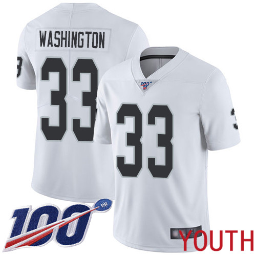 Oakland Raiders Limited White Youth DeAndre Washington Road Jersey NFL Football #33 100th Jersey->youth nfl jersey->Youth Jersey
